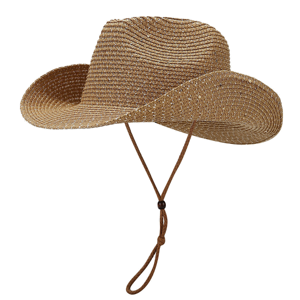 New Womens Panama Straw Weaved Sequin Windproof Sun Hat