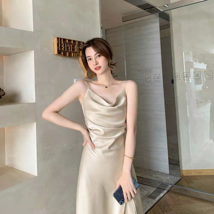 Summer New Satin Off-Shoulder Slip Dress For Women