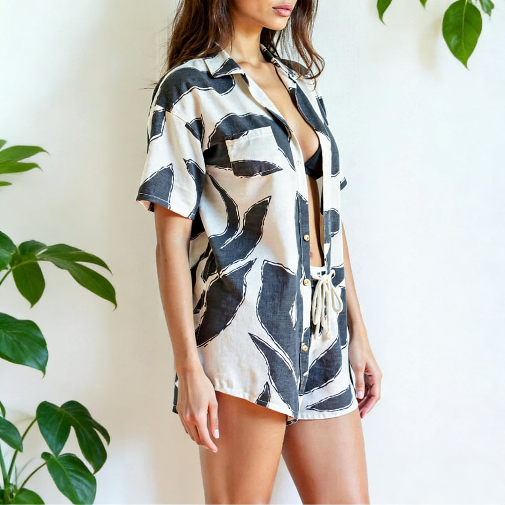 Printed Comfortable Casual Resort Shirt And Shorts Set For Women