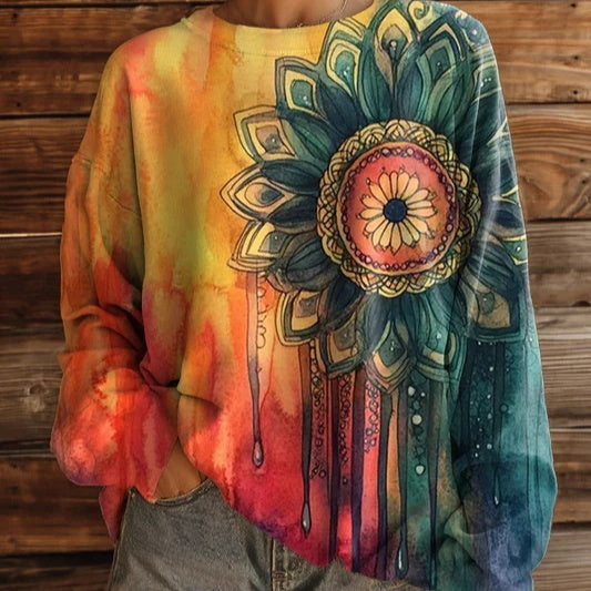 Women's SpringAutumn Printed Crewneck Sweatshirt