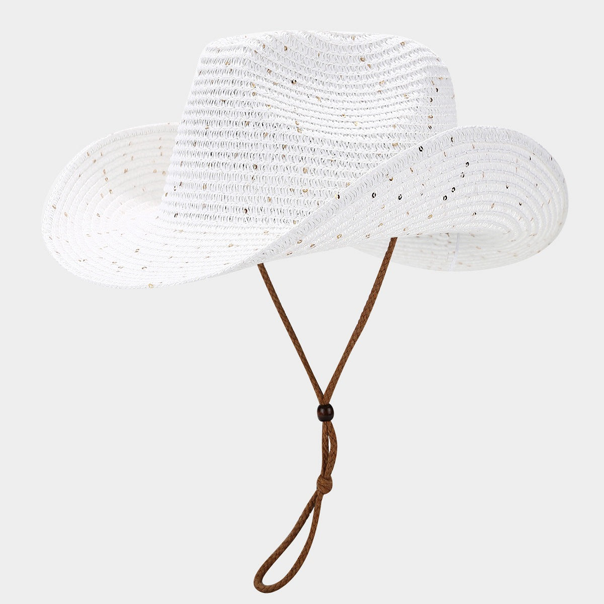 New Womens Panama Straw Weaved Sequin Windproof Sun Hat