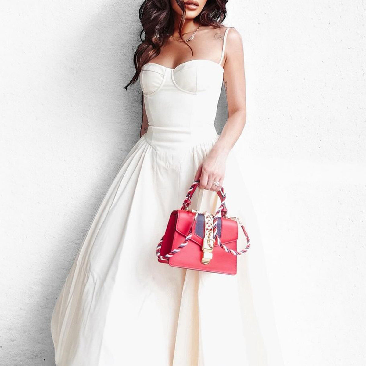 Spicy Sexy V-Neck Slip Dress With Waist-Cinching Design, Slimming Backless Style For Women