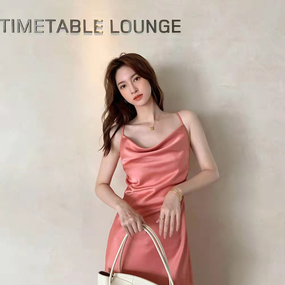Summer New Satin Off-Shoulder Slip Dress For Women