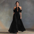 Womens Solid-Colored Halter Maxi Dress