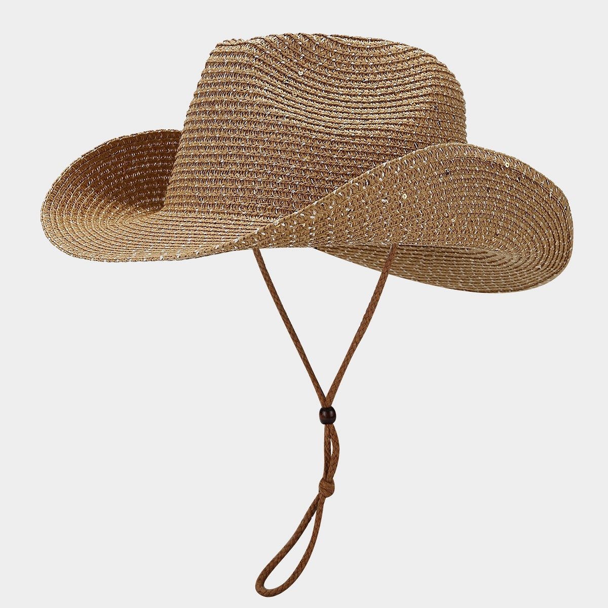 New Womens Panama Straw Weaved Sequin Windproof Sun Hat