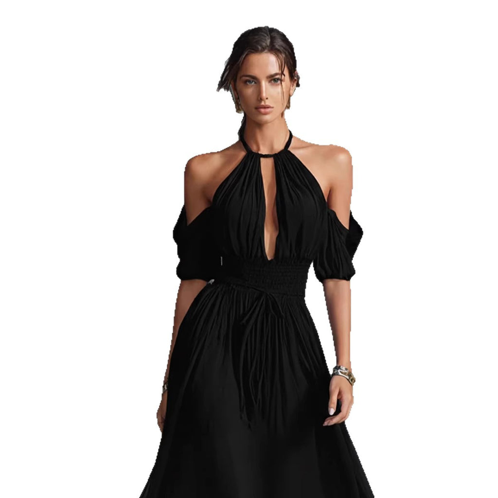 Womens Solid-Colored Halter Maxi Dress