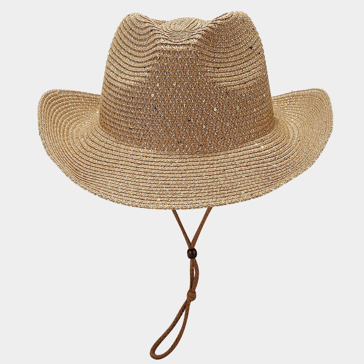 New Womens Panama Straw Weaved Sequin Windproof Sun Hat